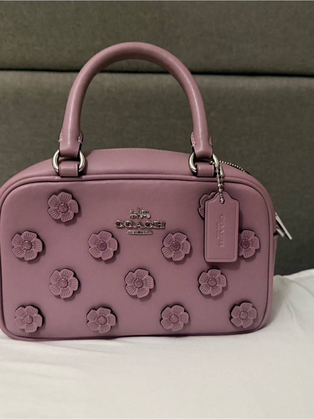 Coach Mauve Floral-Appliqué Leather Satchel